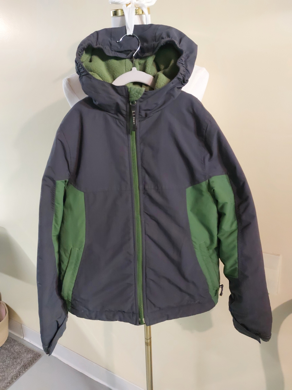 L.L. Bean Kids Hooded Jacket in Gray and Green